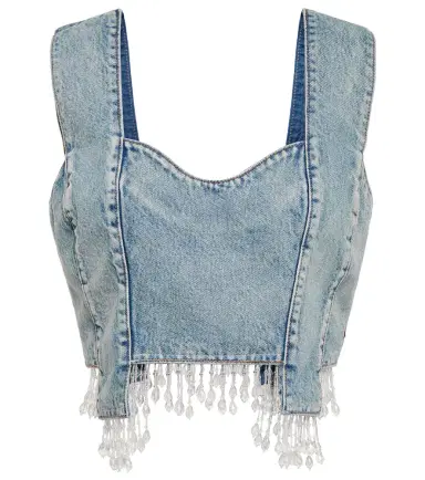 Ganni Embellished denim crop top | Thumbnail 1
