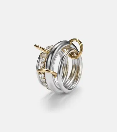 Spinelli Kilcollin Luna 18kt gold and sterling silver linked rings with white diamonds | Thumbnail 3