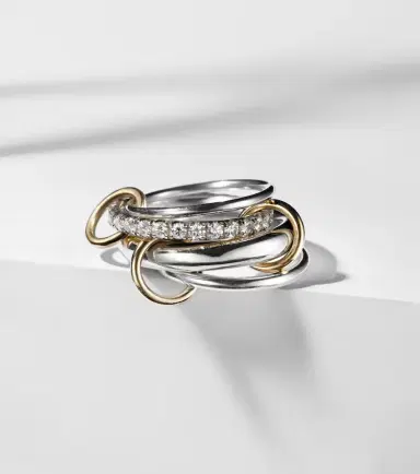 Spinelli Kilcollin Luna 18kt gold and sterling silver linked rings with white diamonds | Thumbnail 5