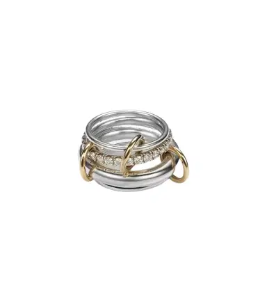 Spinelli Kilcollin Luna 18kt gold and sterling silver linked rings with white diamonds | Thumbnail 1