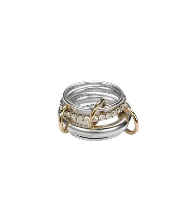 Spinelli Kilcollin Luna 18kt gold and sterling silver linked rings with white diamonds