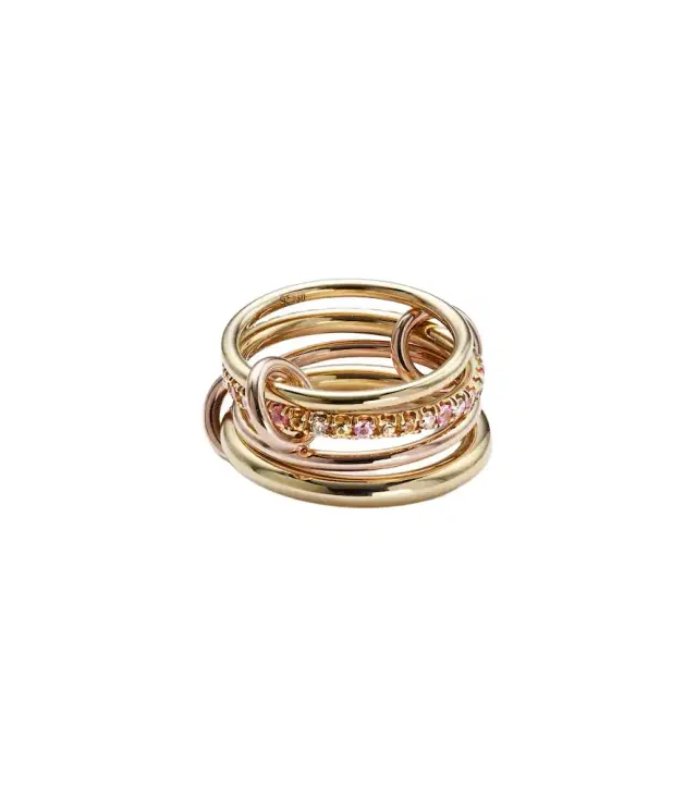 Spinelli Kilcollin Nimbus 18kt gold and rose gold linked rings with sapphires and diamonds