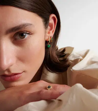 Ileana Makri Grass Seed 18kt gold hoop earrings with emeralds | Thumbnail 4 Ileana Makri Grass Seed 18kt gold hoop earrings with emeralds | Thumbnail 4