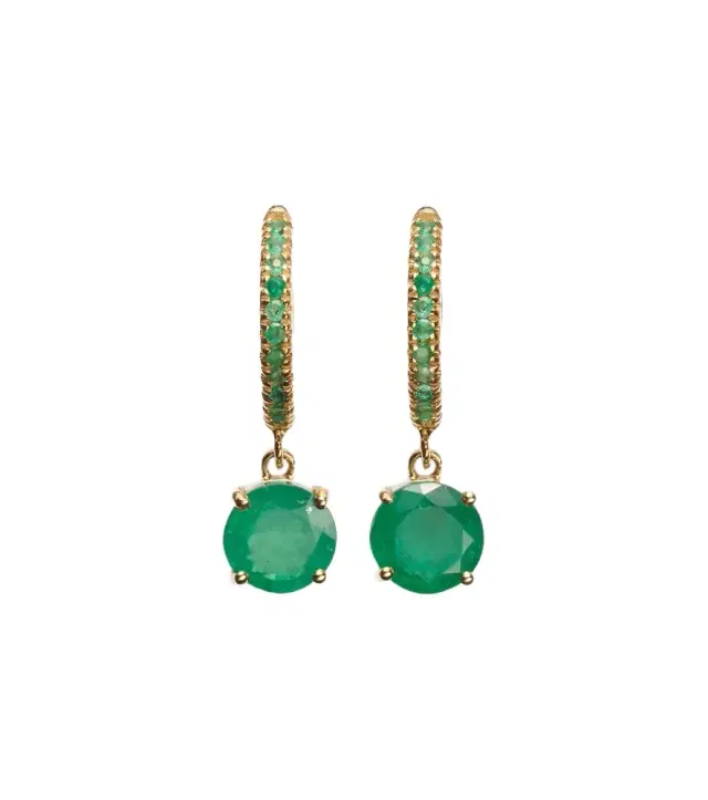 Ileana Makri Grass Seed 18kt gold hoop earrings with emeralds