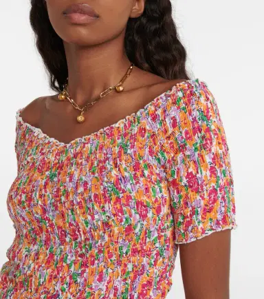 Poupette St Barth Floral off-shoulder crop top | Thumbnail 3