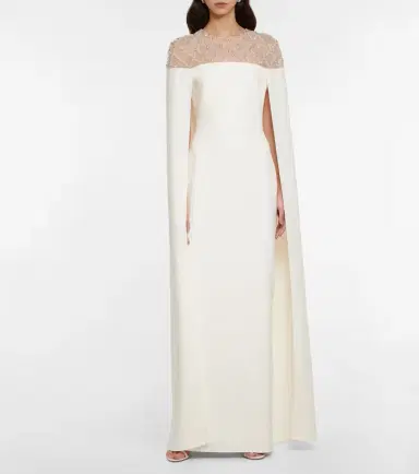 Safiyaa Bridal embellished crêpe cape gown | Thumbnail 2