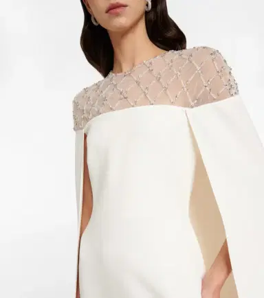 Safiyaa Bridal embellished crêpe cape gown | Thumbnail 3