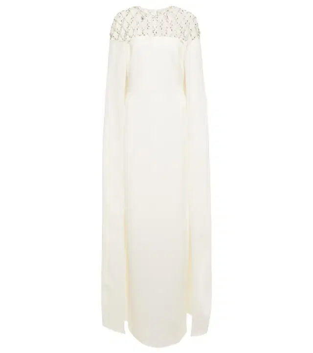 Safiyaa Bridal embellished crêpe cape gown