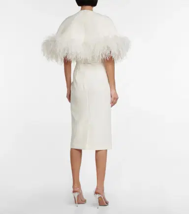 Safiyaa Bridal feather-trimmed crêpe midi dress | Thumbnail 3