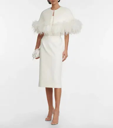 Safiyaa Bridal feather-trimmed crêpe midi dress | Thumbnail 6