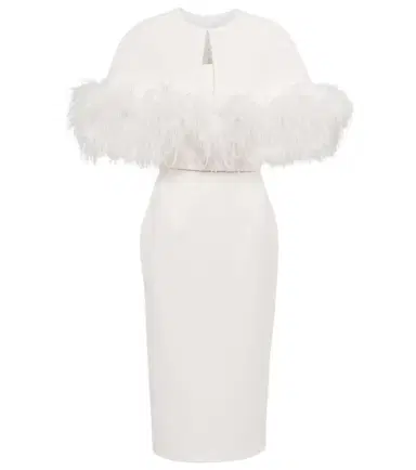 Safiyaa Bridal feather-trimmed crêpe midi dress | Thumbnail 1