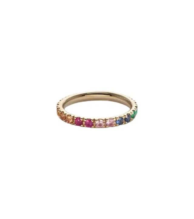 Rainbow Large 14kt gold eternity ring with sapphires, rubies, amethysts, and emeralds
