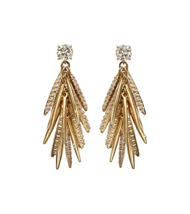 Ileana Makri Grass Sunshine Drop 18kt gold earrings with diamonds