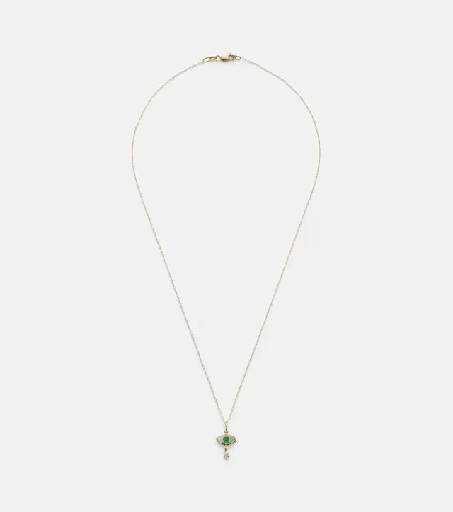 Ileana Makri 18kt gold necklace with emerald and diamonds