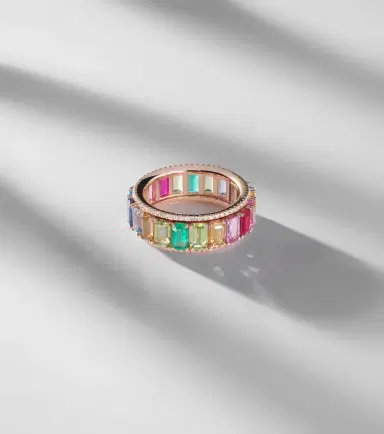 Shay Jewelry Rainbow Pavé Border Eternity 18kt gold ring with diamonds and gemstones | Thumbnail 5