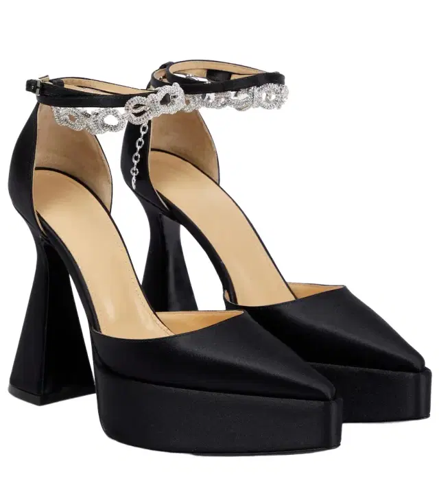 Mach & Mach Bow Chain embellished satin platform pumps