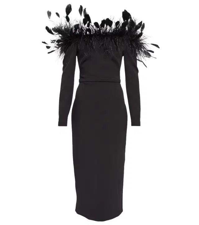 Safiyaa Feather-trimmed midi dress