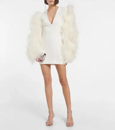 David Koma Feather-trimmed cady minidress | Thumbnail 3