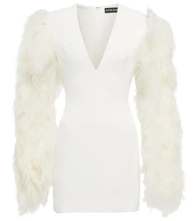 David Koma Feather-trimmed cady minidress