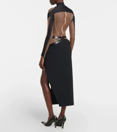 David Koma Leather-trimmed midi skirt | Thumbnail 3