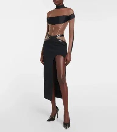 David Koma Leather-trimmed midi skirt | Thumbnail 5