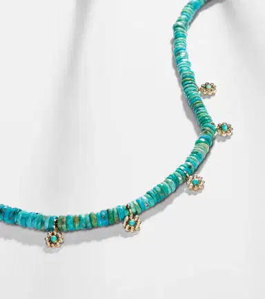 Sydney Evan Daisy 14kt gold beaded necklace with diamonds | Thumbnail 4