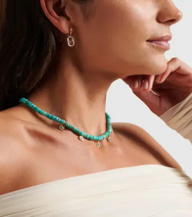 Sydney Evan Daisy 14kt gold beaded necklace with diamonds | Thumbnail 5
