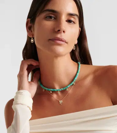Sydney Evan Daisy 14kt gold beaded necklace with diamonds | Thumbnail 6
