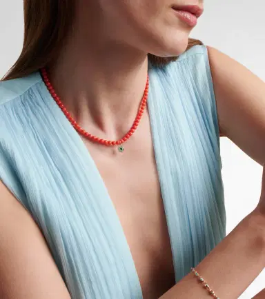 Sydney Evan Evil Eye 14kt gold and coral beaded necklace with diamonds | Thumbnail 4 Sydney Evan Evil Eye 14kt gold and coral beaded necklace with diamonds | Thumbnail 4