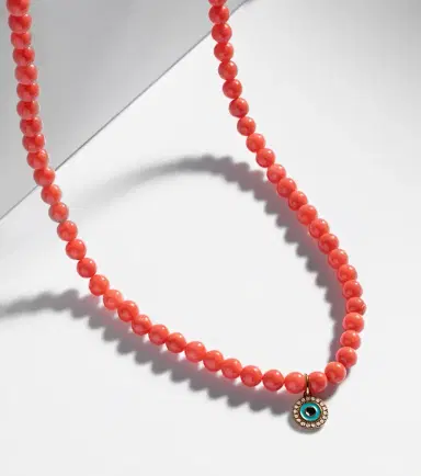 Sydney Evan Evil Eye 14kt gold and coral beaded necklace with diamonds | Thumbnail 6 Sydney Evan Evil Eye 14kt gold and coral beaded necklace with diamonds | Thumbnail 6
