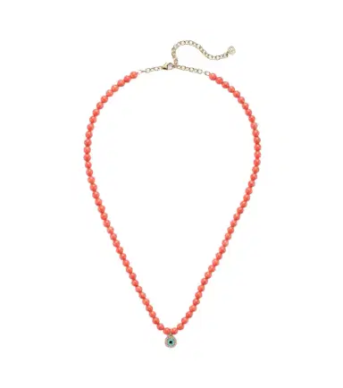 Sydney Evan Evil Eye 14kt gold and coral beaded necklace with diamonds | Thumbnail 1 Sydney Evan Evil Eye 14kt gold and coral beaded necklace with diamonds | Thumbnail 1