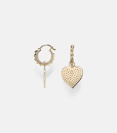 Sydney Evan 14kt gold scalloped heart charm hoop earrings with diamonds | Thumbnail 2