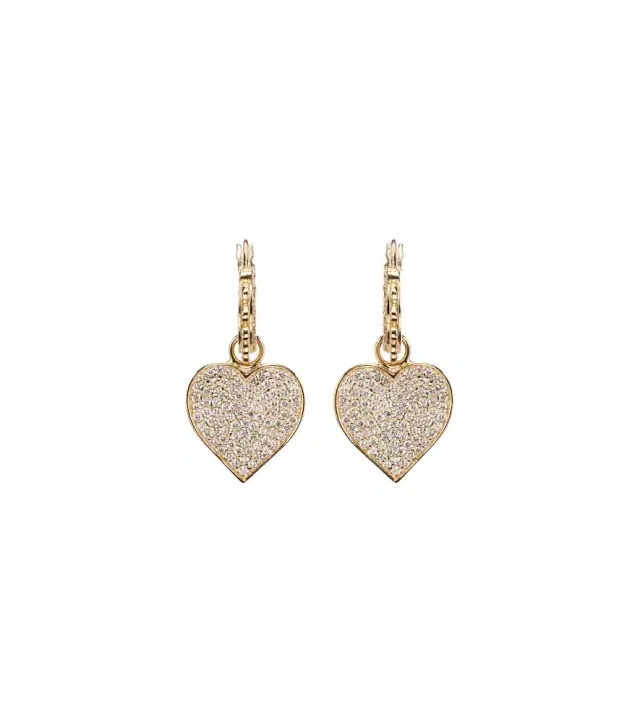 Sydney Evan 14kt gold scalloped heart charm hoop earrings with diamonds