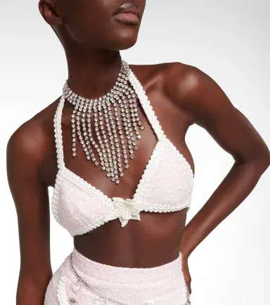 Alessandra Rich Embroidered cotton-blend Lurex bra | Thumbnail 2