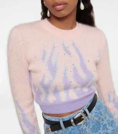 Alessandra Rich Embellished jacquard mohair-blend sweater | Thumbnail 3