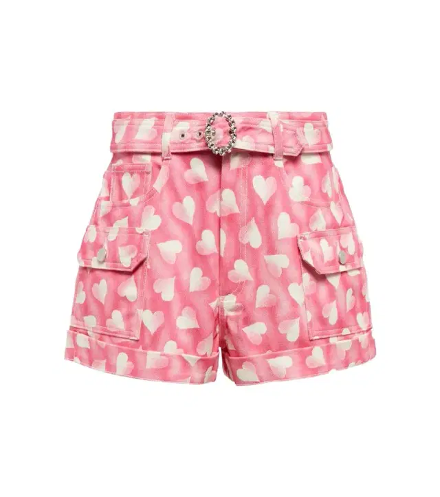 Alessandra Rich Heart-print high-rise denim shorts