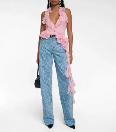 Alessandra Rich Crystal-embellished ruffled silk top | Thumbnail 2