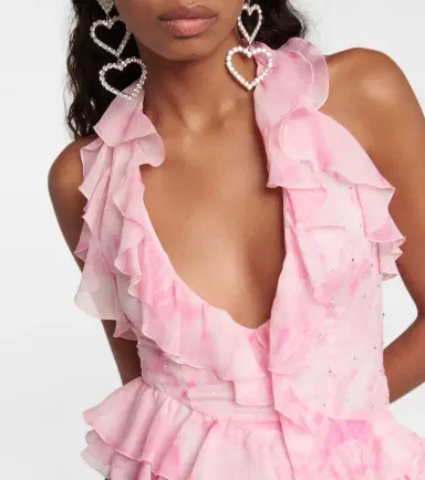 Alessandra Rich Crystal-embellished ruffled silk top | Thumbnail 4