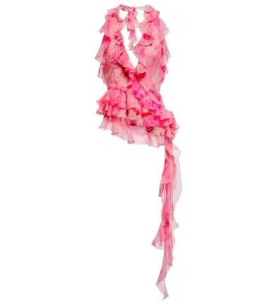 Alessandra Rich Crystal-embellished ruffled silk top | Thumbnail 1