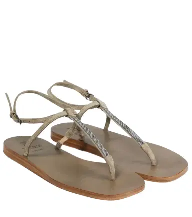 Brunello Cucinelli Embellished suede thong sandals | Thumbnail 1