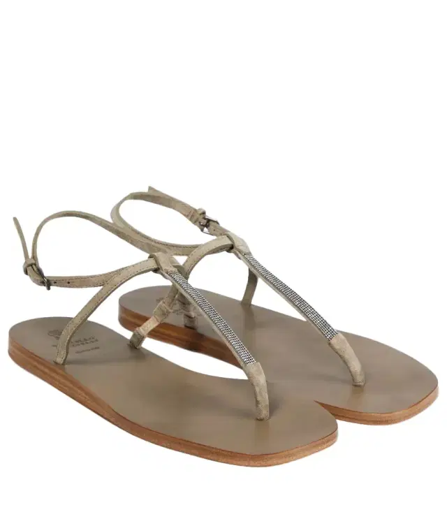 Brunello Cucinelli Embellished suede thong sandals