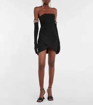 David Koma Moiré minidress and embellished gloves | Thumbnail 4