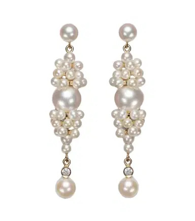 Sophie Bille Brahe Rêve de Diamant 14kt gold earrings with diamonds and pearls | Thumbnail 1 Sophie Bille Brahe Rêve de Diamant 14kt gold earrings with diamonds and pearls | Thumbnail 1