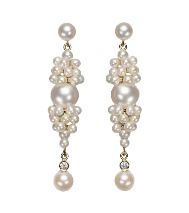 Sophie Bille Brahe Rêve de Diamant 14kt gold earrings with diamonds and pearls