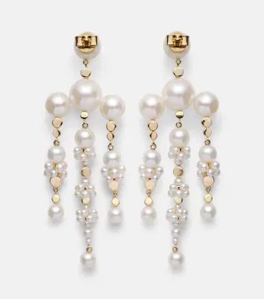 Sophie Bille Brahe Jardin De Rêve 14kt gold drop earrings with diamonds and pearls | Thumbnail 2 Sophie Bille Brahe Jardin De Rêve 14kt gold drop earrings with diamonds and pearls | Thumbnail 2