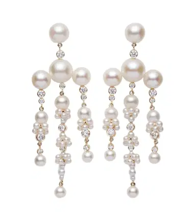 Sophie Bille Brahe Jardin De Rêve 14kt gold drop earrings with diamonds and pearls | Thumbnail 1 Sophie Bille Brahe Jardin De Rêve 14kt gold drop earrings with diamonds and pearls | Thumbnail 1
