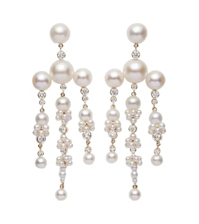 Sophie Bille Brahe Jardin De Rêve 14kt gold drop earrings with diamonds and pearls