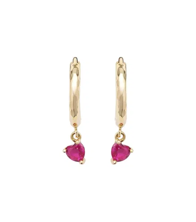Octavia Elizabeth Charmed Micro Gabby 18kt gold hoop earrings with ruby