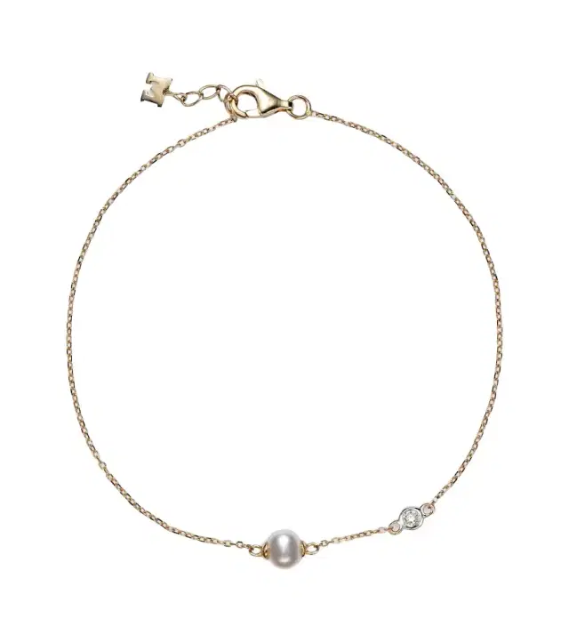 Mateo 14kt gold chain bracelet with diamonds and pearls