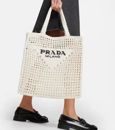 Prada Small raffia-effect crochet shopper | Thumbnail 5